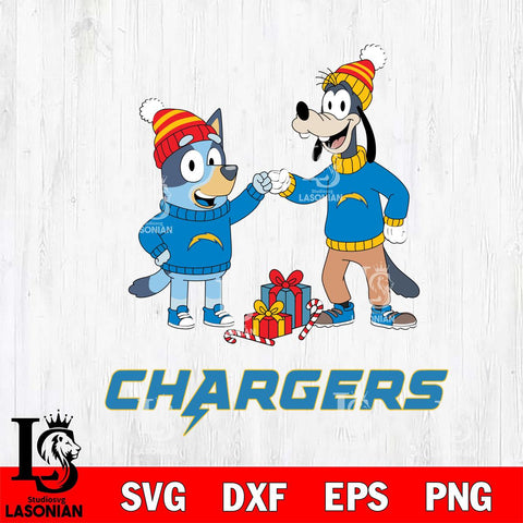 Los Angeles Chargers Bluey With Goofy Christmas Cricut,Christmas SVG DXF EPS PNG FILE, Digital Download,Instant Download, Silhouette