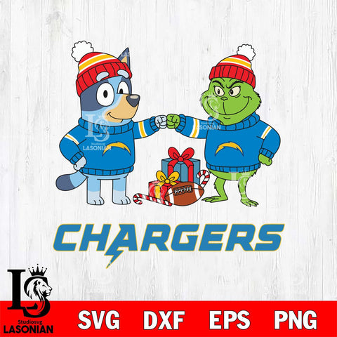 Los Angeles Chargers Bluey With Grinch Christmas Cricut,Christmas SVG DXF EPS PNG FILE, Digital Download,Instant Download, Silhouette