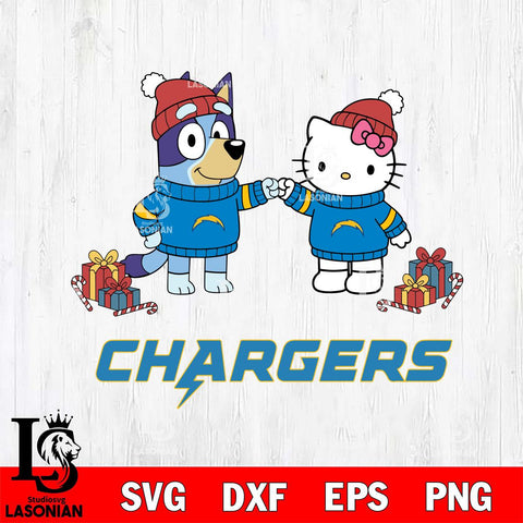 Los Angeles Chargers Bluey With Hello kitty Christmas Cricut,Christmas SVG DXF EPS PNG FILE, Digital Download,Instant Download, Silhouette