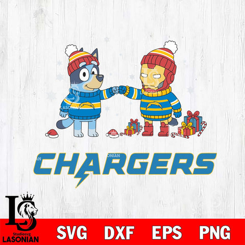 Los Angeles Chargers Bluey With Iron man Christmas Cricut,Christmas SVG DXF EPS PNG FILE, Digital Download,Instant Download, Silhouette