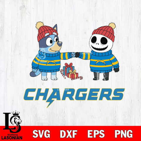 Los Angeles Chargers Bluey With Jack Skellington Christmas Cricut,Christmas SVG DXF EPS PNG FILE, Digital Download,Instant Download, Silhouette