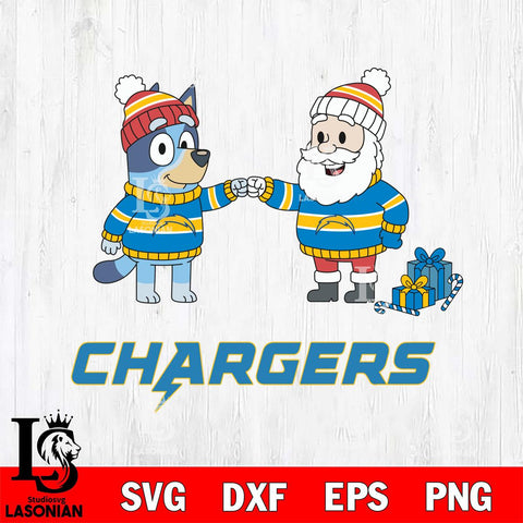 Los Angeles Chargers Bluey With Satan Christmas Cricut,Christmas SVG DXF EPS PNG FILE, Digital Download,Instant Download, Silhouette