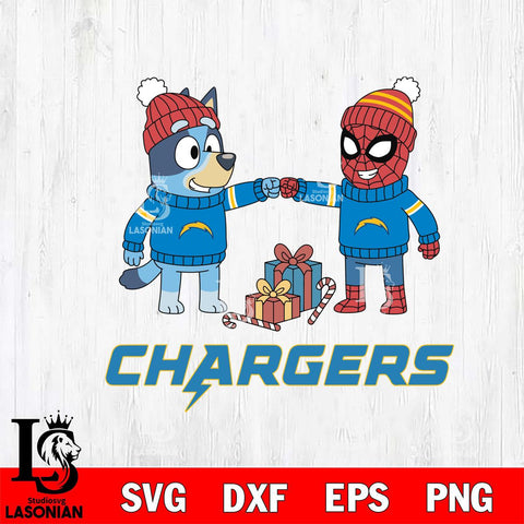 Los Angeles Chargers Bluey With Spider man Christmas Cricut,Christmas SVG DXF EPS PNG FILE, Digital Download,Instant Download, Silhouette