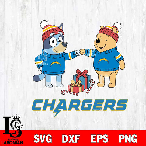 Los Angeles Chargers Bluey With Winnie The Pooh Christmas Cricut,Christmas SVG DXF EPS PNG FILE, Digital Download,Instant Download, Silhouette