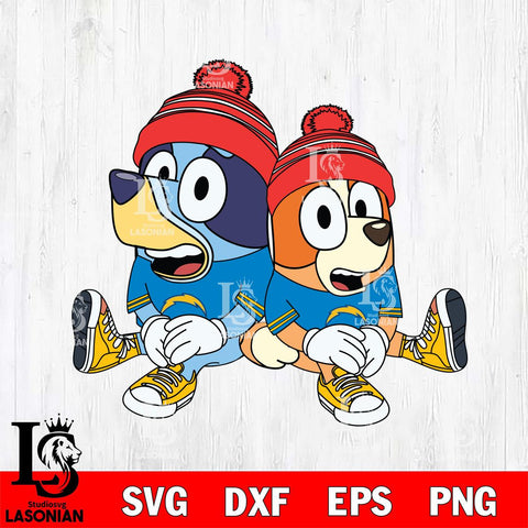 Los Angeles Chargers Bluey & Bingo Christmas Svg Eps Dxf Png File, Digital Download, Instant Download