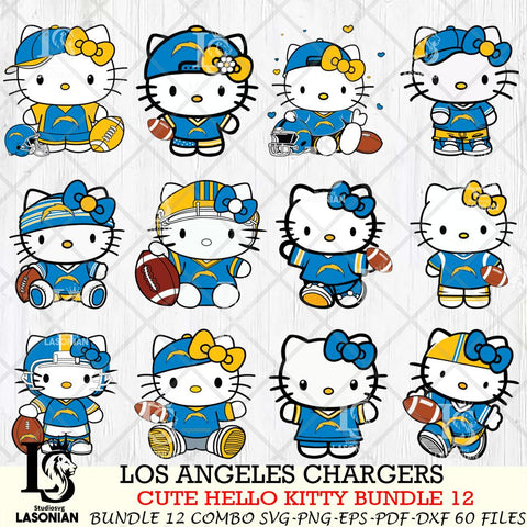 Los Angeles Chargers Cute Hello Kitty NFL Bundle 12 SVG Svg Eps Dxf Png File, NFL svg, Digital Download, Instant Download