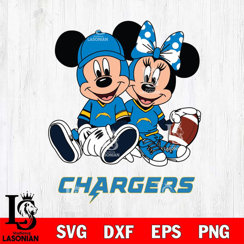 Los Angeles Chargers Disney Mickey And Minnie Football Svg Eps Dxf Png File, NFL svg , Digital Download , Instant Download, Cricut File