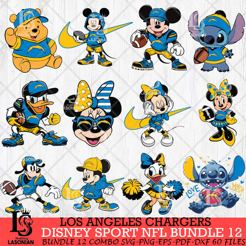 Los Angeles Chargers Disney NFL Bundle 12 Svg Eps Dxf Png File, Digital Download, Instant Download