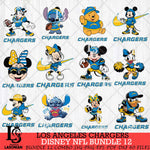Los Angeles Chargers Disney NFL Bundle Svg PNG 12 Svg Eps Dxf Png File, Digital Download