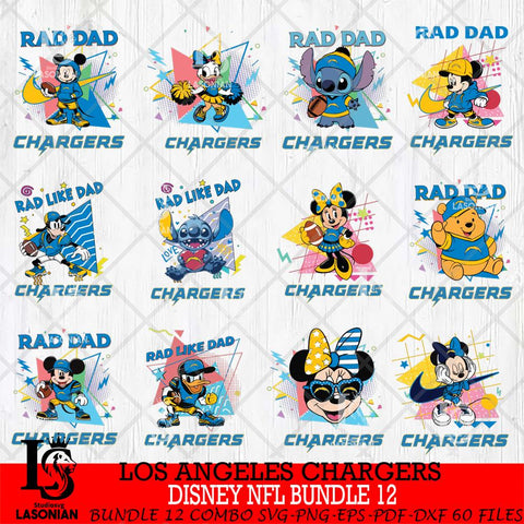 Los Angeles Chargers Disney Rad Dad NFL Bundle 12 SVG DXF EPS PNG FILE, Father day File Cut,Digital Download,Instant Download,Disney Svg Files