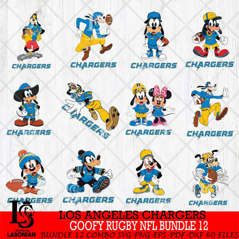 Los Angeles Chargers Goofy Rugby NFL Bundle 12 SVG DXF EPS PNG FILE,NFL bundle svg ,Football Digital Download,Instant Download, Silhouette