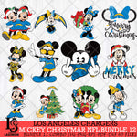 Los Angeles Chargers MICKEY CHRISTMAS NFL Bundle 12 Svg Eps Dxf Png File, Digital Download, Instant Download