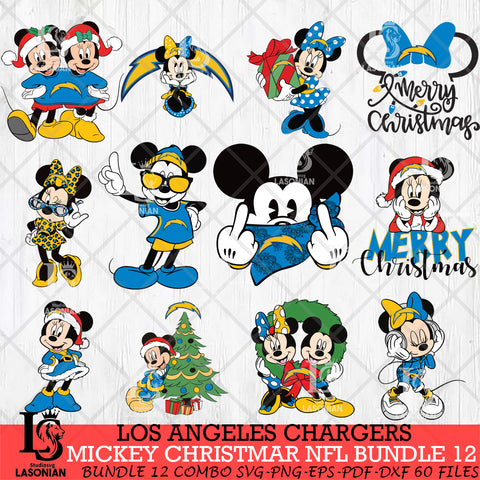 Los Angeles Chargers MICKEY CHRISTMAS NFL Bundle 12 Svg Eps Dxf Png File, Digital Download, Instant Download