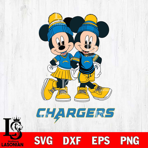 Los Angeles Chargers Mickey And Minnie Mouse Football Svg Eps Dxf Png File, Bundle NFl svg , File Cut , Digital Download , Instant Download, Laser Cut Svg Files