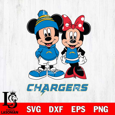 Los Angeles Chargers Mickey Minnie Mouse Cute Football Svg Eps Dxf Png File, Bundle NFl svg , File Cut , Digital Download , Instant Download, Laser Cut Svg Files