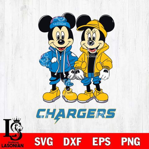 Los Angeles Chargers Mickey Minnie Mouse Football Svg Eps Dxf Png File, Bundle NFl svg , File Cut , Digital Download , Instant Download, Laser Cut Svg Files