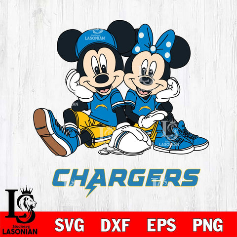 Los Angeles Chargers Mickey Minnie Mouse Football Sit Svg Eps Dxf Png File, Bundle NFl svg , File Cut , Digital Download , Instant Download, Laser Cut Svg Files