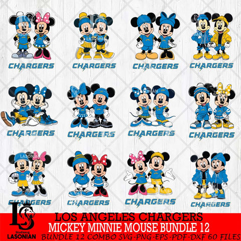 Los Angeles Chargers Mickey Minnie Mouse NFL Bundle 12 Svg Eps Dxf Png File, Bundle NFl svg , File Cut , Digital Download , Instant Download, Laser Cut Svg Files