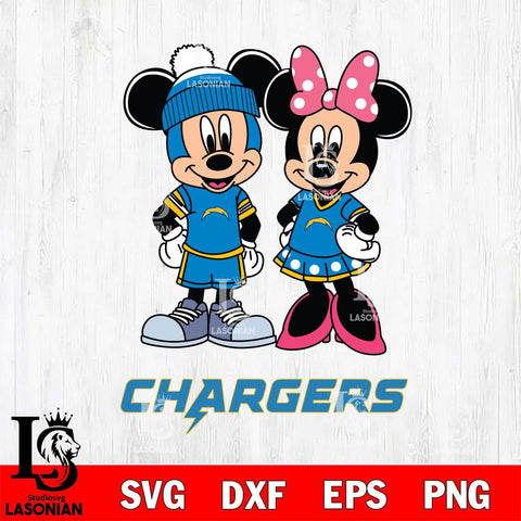 Los Angeles Chargers Mickey Minnie Mouse Pink Svg Eps Dxf Png File, Bundle NFl svg , File Cut , Digital Download , Instant Download, Laser Cut Svg Files