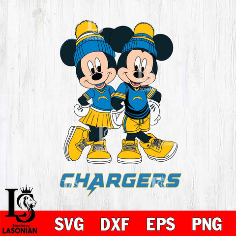 Los Angeles Chargers Mickey Minnie Valentine Football Svg Eps Dxf Png File, NFL svg , Digital Download , Instant Download, Cricut File
