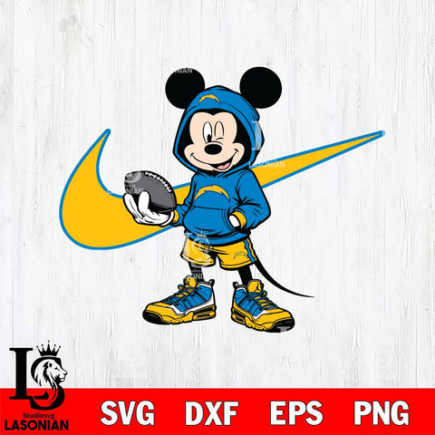 Los Angeles Chargers Mickey Wearing Hoodie Sport Svg Eps Dxf Png File, Digital Download, Instant Download