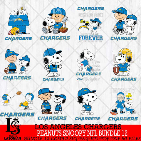 Los Angeles Chargers Peanuts Snoopy Player NFL Bundle 12 SVG DXF EPS PNG FILE,Snoopy File Cut, bundle nfl Digital Download,Instant Download, Silhouette