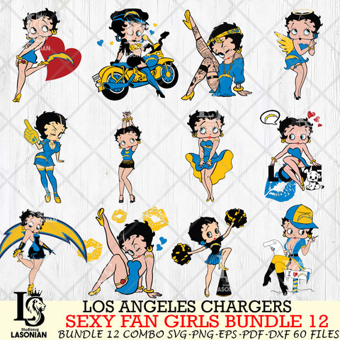 Los Angeles Chargers Sexy Fan Girls Bundle 12 Svg Eps Dxf Png File, Digital Download, Instant Download