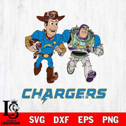 Los Angeles Chargers Woody & Buzz Lightyear Football Cricut,Christmas SVG DXF EPS PNG FILE, Digital Download,Instant Download, Silhouette
