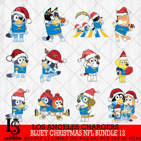 Los Angeles Chargers  Bluey Christmas NFL Bundle 12 SVG Svg Eps Dxf Png File, Digital Download, Instant Download