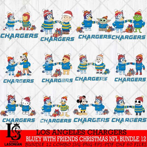 Los Angeles Chargers  Bluey With friends christmas NFL Bundle Cricut,Bundle NFL SVG DXF EPS PNG FILE, Digital Download,Instant Download, Silhouette