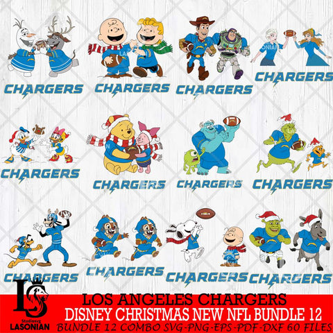 Los Angeles Chargers  Disney Christmas New NFL Bundle 12 Cricut,Christmas SVG DXF EPS PNG FILE, NFL Digital Download,Instant Download, Silhouette