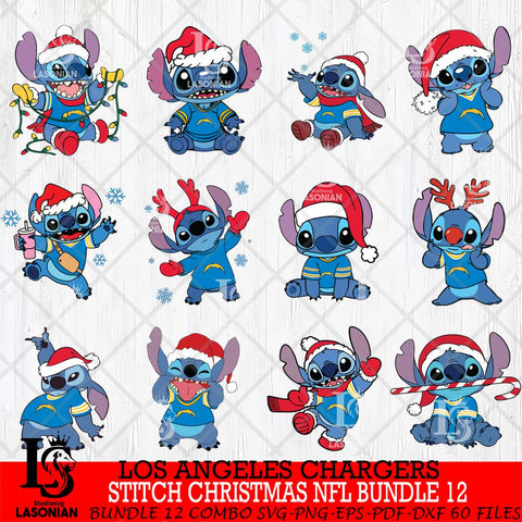 Los Angeles Chargers  Stitch Christmas NFL Bundle 12 Svg Eps Dxf Png File, Digital Download, Instant Download
