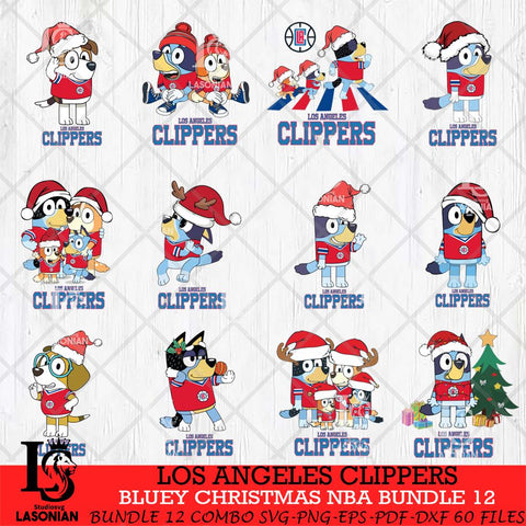 Los Angeles Clippers Bluey Christmas NBA Bundle 12 Cricut , Christmas Svg , Bluey svg , Digital Download, dxf eps png pdf file