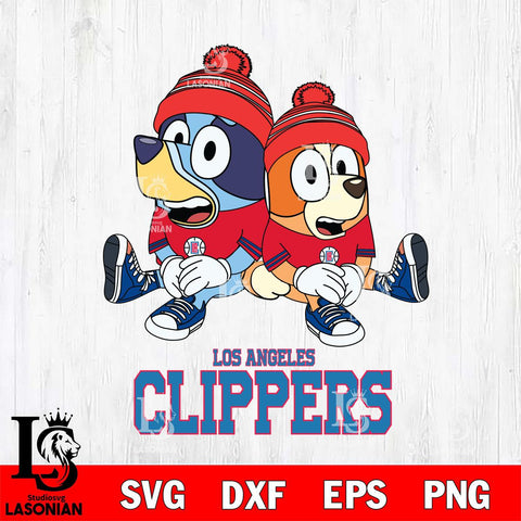 Los Angeles Clippers Christmas Bluey & Bingo Sit Svg , Christmas Svg , Bluey svg , Digital Download, dxf eps png pdf file