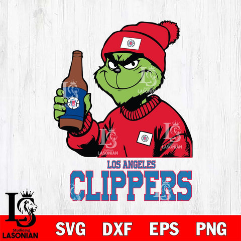Los Angeles Clippers Grinch Drinking Beer Christmas Cut Files Cricut, Svg Dxf Eps Png file , Silhouette