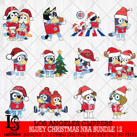 Los Angeles Clippers  Bluey Christmas NBA Bundle 12 Svg Eps Dxf Png File, Digital Download, Instant Download