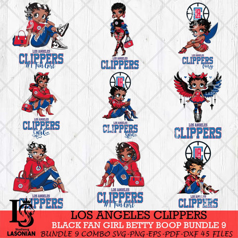 Los Angeles Clippers Black Fan Girl Betty Boop Bundle 9 Svg Eps Dxf Png File, Digital Download, Instant Download