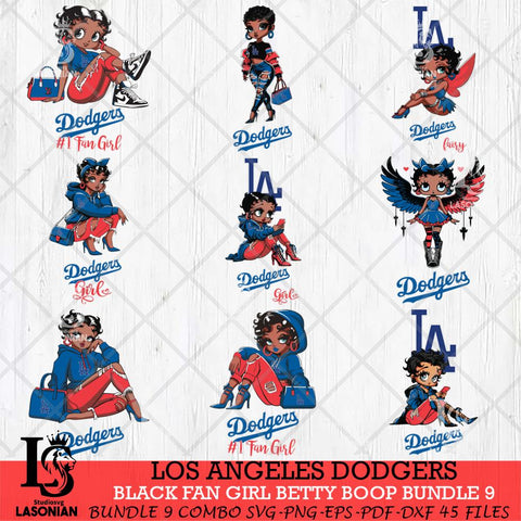 Los Angeles Dodgers Black Fan Girl Betty Boop Bundle 9, Svg Eps Dxf Png File, Digital Download