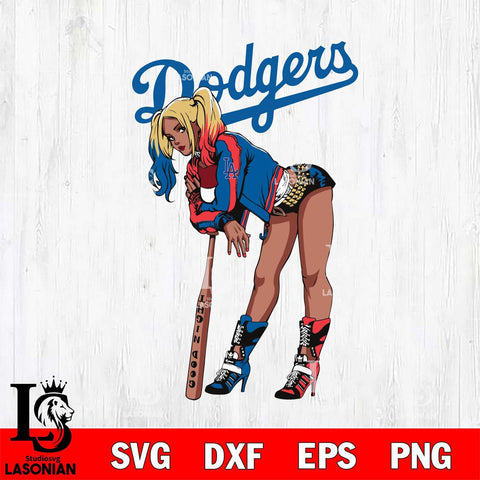 Los Angeles Dodgers Black Fan Girl Harley Quinn MLB Svg Eps Dxf Png File, Digital Download, Instant Download