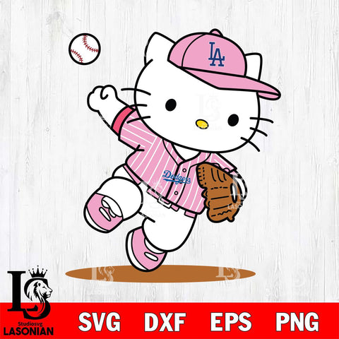 Los Angeles Dodgers Hello Kitty pink Throws the baseball SVG DXF EPS PNG FILE, MLB File Cut,Hello Kitty Digital Download,Instant Download, Silhouette