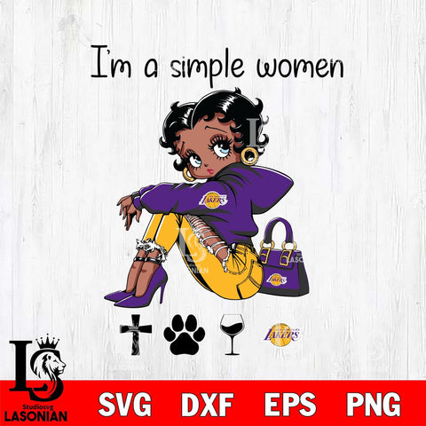 Los Angeles Lakers Betty Boop Black Fan I Am Simple Women Svg Eps Dxf Png File, Digital Download