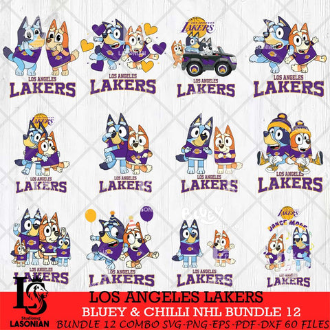 Los Angeles Lakers Bluey & Bingo NBA Bundle 12 SVG Eps Dxf Png File, Bundle NBA svg, Digital Download, Instant Download
