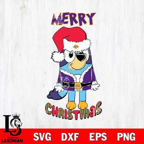 Los Angeles Lakers Bluey Merry Christmas Bluey Santa Claus Svg Eps Dxf Png File, Digital Download