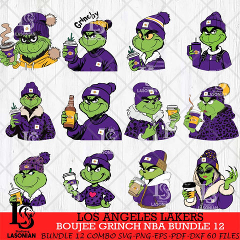 Los Angeles Lakers Boujee Grinch NBA Bundle 12 SVG Eps Dxf Png File, Digital Download, Instant Download