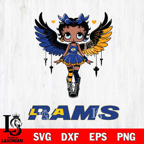 Los Angeles Rams Anglel Black Fan Girl Betty Boop Svg Eps Dxf Png File, Digital Download, Instant Download