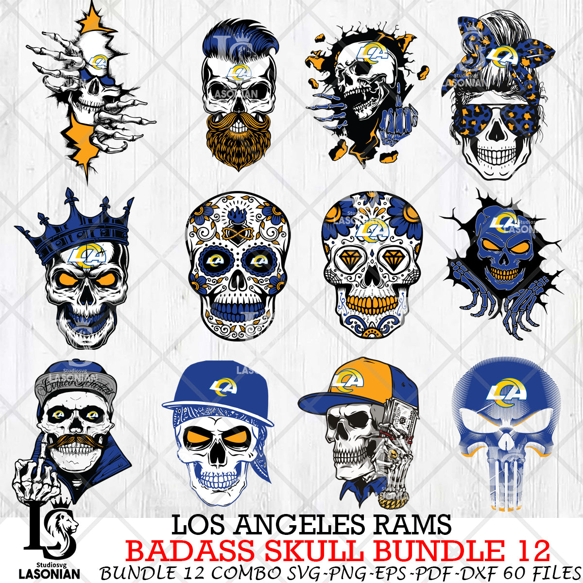 Skeleton Rams Logo Los Angeles Rams Badass Skull Bundle SVG – lasoniansvg