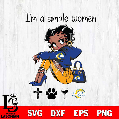 Los Angeles Rams Betty Boop Black Fan I Am Simple Women Svg Eps Dxf Png File, Digital Download