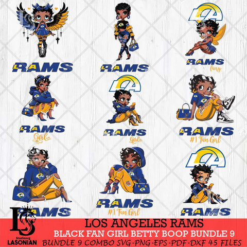 Los Angeles Rams Black Fan Girl Betty Boop Bundle 9 Svg Eps Dxf Png File, Digital Download, Instant Download