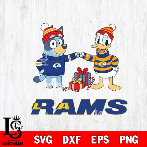 Los Angeles Rams Bluey With Donald Duck Christmas Cricut,Christmas SVG DXF EPS PNG FILE, Digital Download,Instant Download, Silhouette