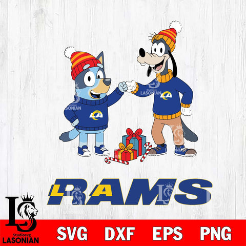 Los Angeles Rams Bluey With Goofy Christmas Cricut,Christmas SVG DXF EPS PNG FILE, Digital Download,Instant Download, Silhouette